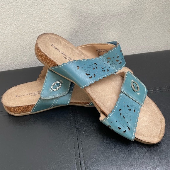 Women’s Earth Origins Tessa Velcro Comfort Sandals Turquoise Teal Blue 11 Wide - Picture 12 of 14